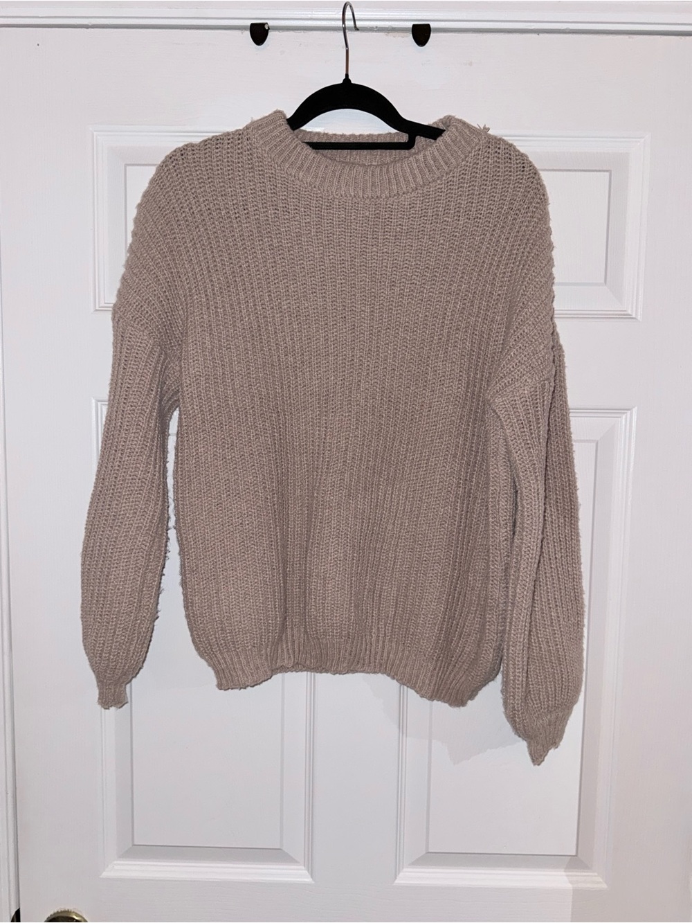Relaxed Crewneck Knit Sweater in Taupe